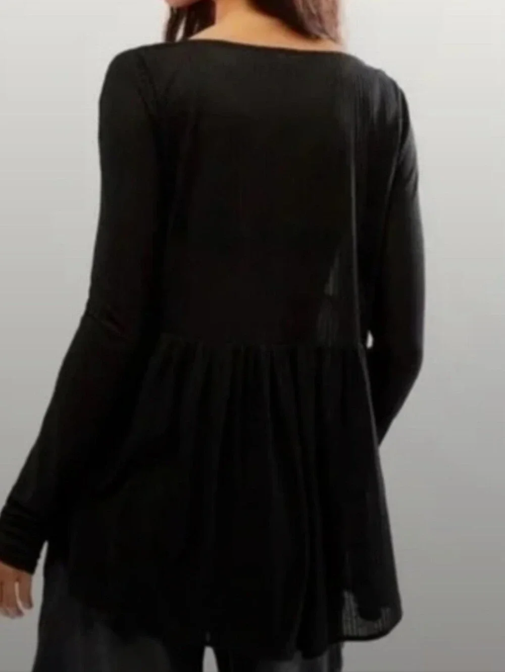 Free People Black Lace-Trim Long Sleeve Women's Top